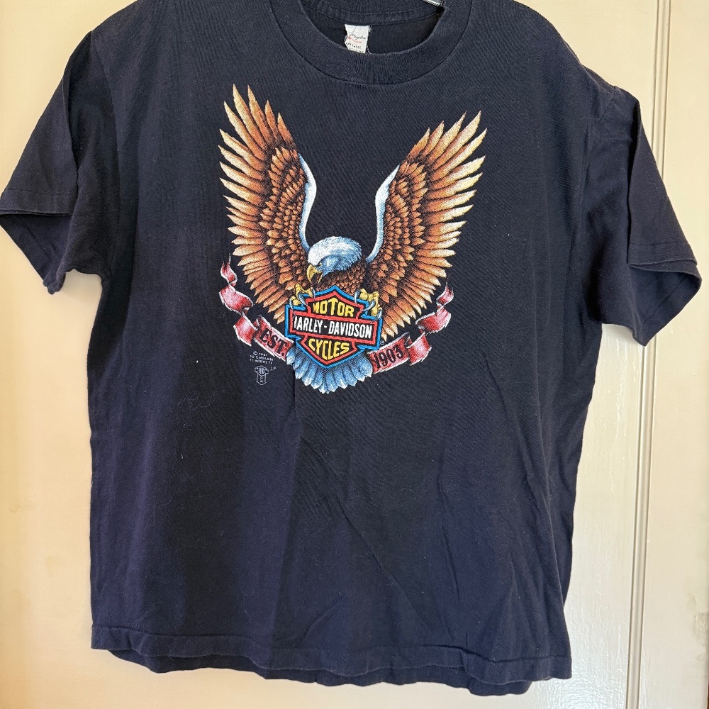 Bald Eagle “Motor Harley Davidson Cycles Est. 1903” 3D Emblem T-shirt